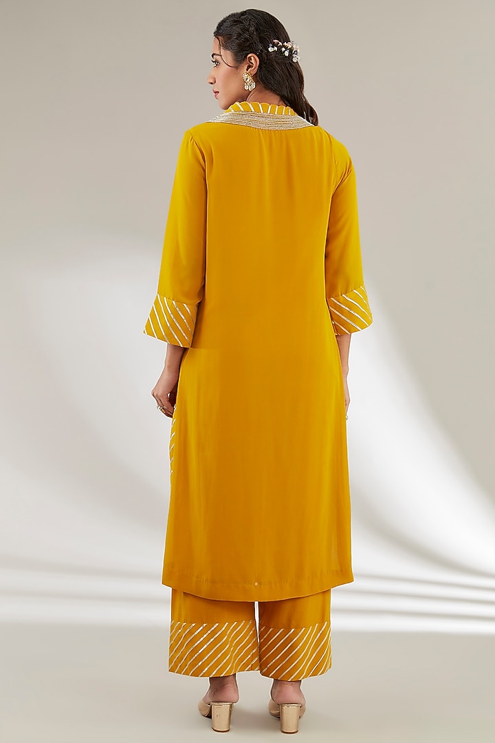 Yellow Georgette Gota Embroidered Kurta Set by Ajiesh Oberoi at Pernia's Pop Up Shop