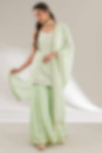 Sea Green Georgette Gharara Set by Ajiesh Oberoi at Pernia's Pop Up Shop