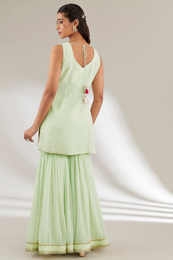 Sea Green Georgette Gharara Set by Ajiesh Oberoi at Pernia's Pop Up Shop