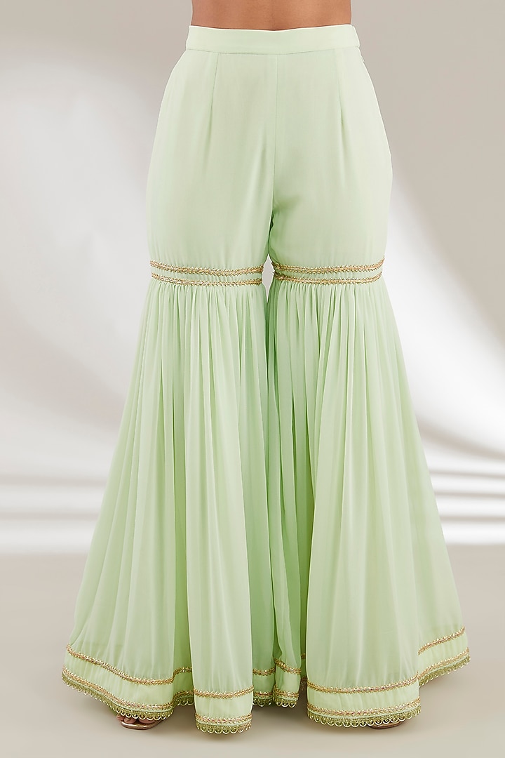 Sea Green Georgette Gharara Set by Ajiesh Oberoi at Pernia's Pop Up Shop