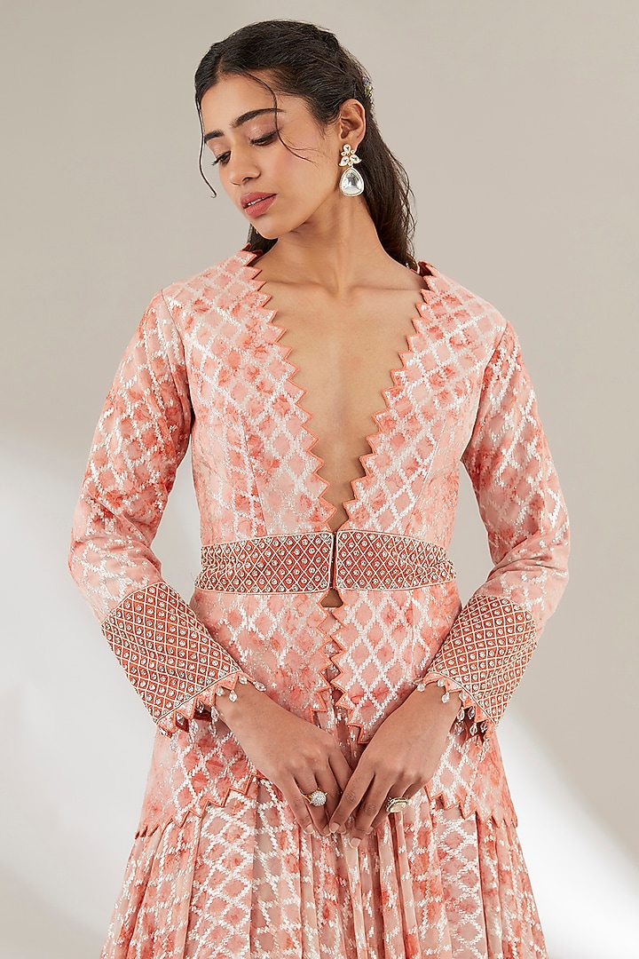 Rust Orange Opada Silk Flared Skirt Set by Ajiesh Oberoi at Pernia's Pop Up Shop
