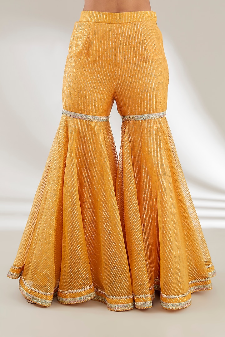 Yellow Opada Silk Gharara Set by Ajiesh Oberoi at Pernia's Pop Up Shop