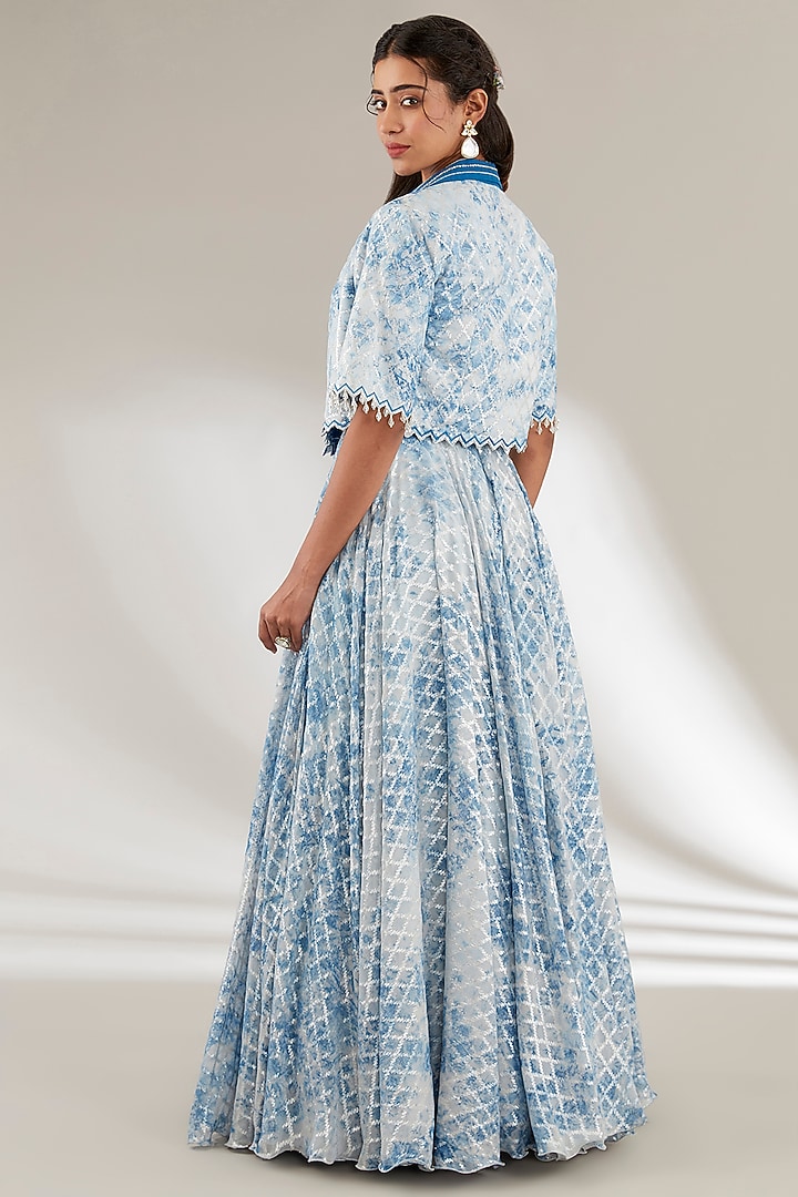 Blue Upada Silk Flared Skirt Set by Ajiesh Oberoi at Pernia's Pop Up Shop