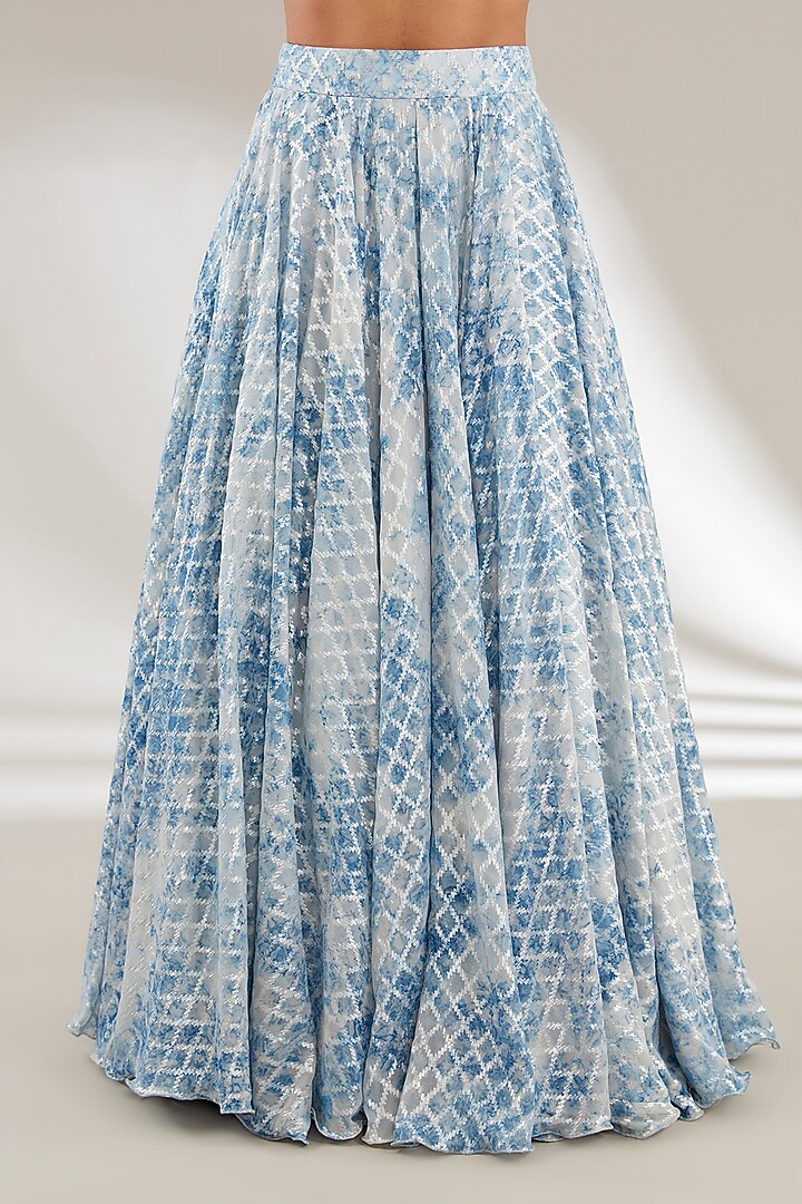 Blue Upada Silk Flared Skirt Set by Ajiesh Oberoi at Pernia's Pop Up Shop