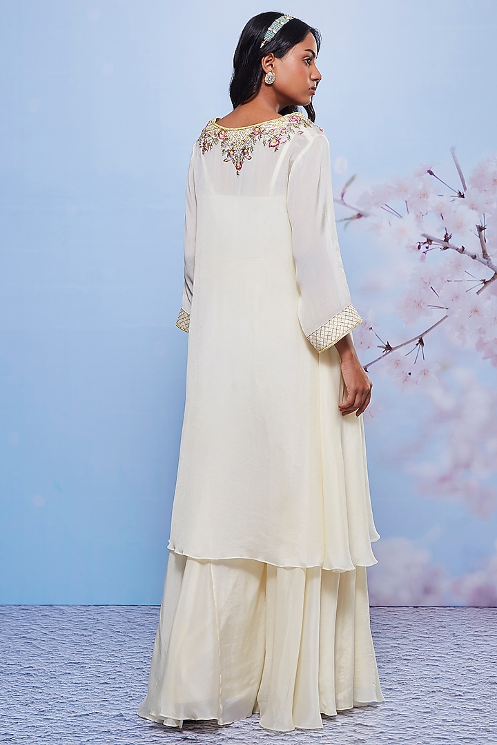 Ivory Chiffon & Cotton Lycra Party Wear Sharara Set by Ajiesh Oberoi at Pernia's Pop Up Shop