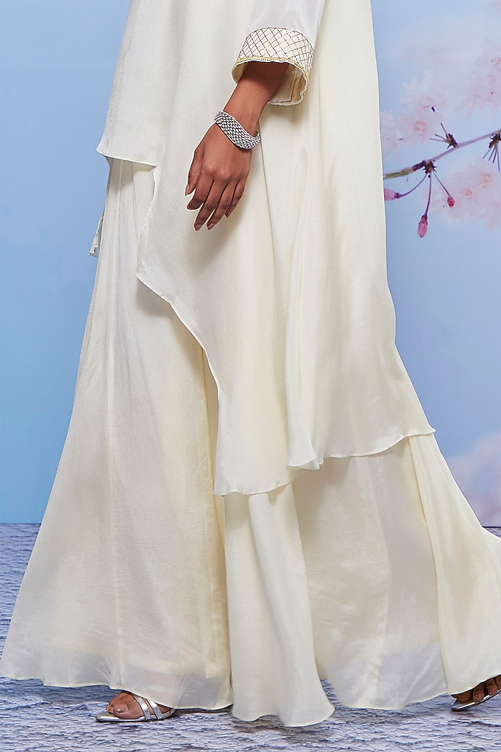 Ivory Chiffon & Cotton Lycra Party Wear Sharara Set by Ajiesh Oberoi at Pernia's Pop Up Shop