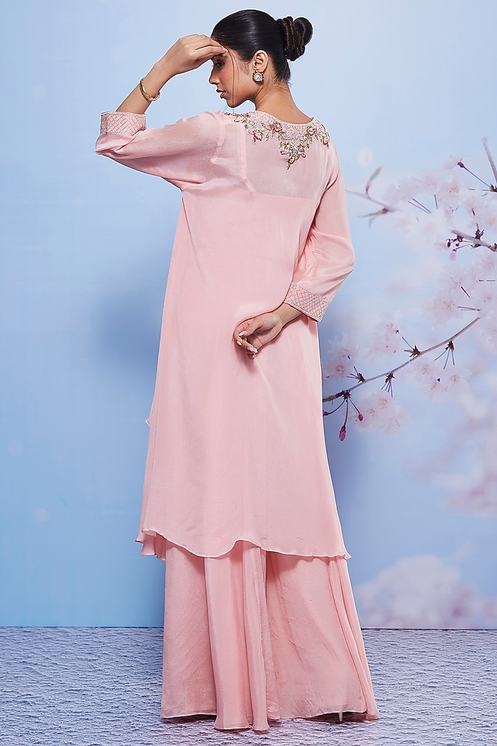 Baby Pink Chiffon & Cotton Lycra Party Wear Sharara Set by Ajiesh Oberoi at Pernia's Pop Up Shop