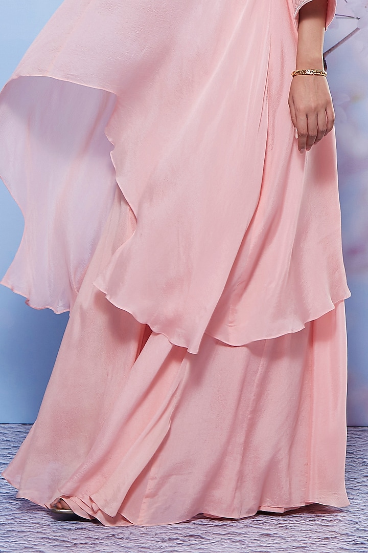 Baby Pink Chiffon & Cotton Lycra Party Wear Sharara Set by Ajiesh Oberoi at Pernia's Pop Up Shop