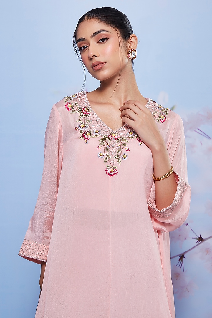 Baby Pink Chiffon & Cotton Lycra Party Wear Sharara Set by Ajiesh Oberoi at Pernia's Pop Up Shop