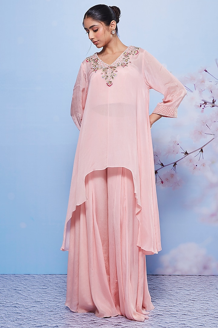 Baby Pink Chiffon & Cotton Lycra Party Wear Sharara Set by Ajiesh Oberoi at Pernia's Pop Up Shop