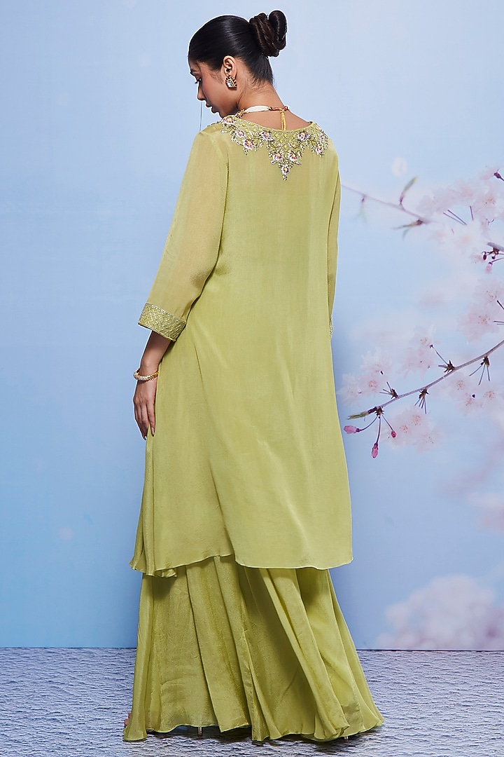 Mint Chiffon & Cotton Lycra Party Wear Sharara Set by Ajiesh Oberoi at Pernia's Pop Up Shop