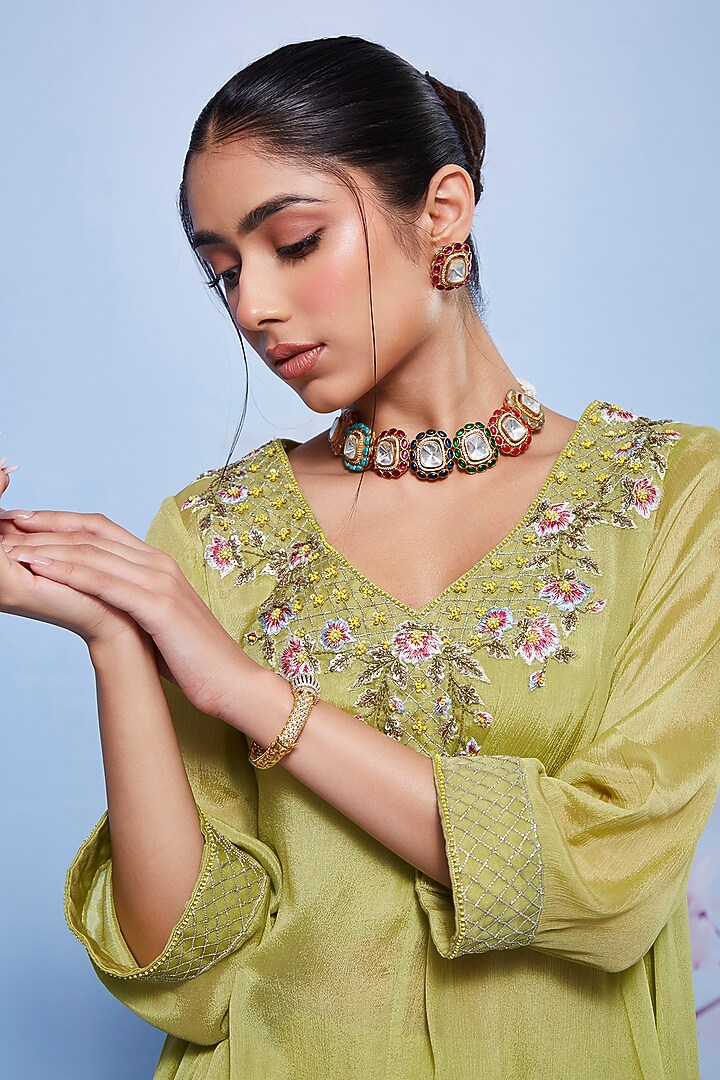 Mint Chiffon & Cotton Lycra Party Wear Sharara Set by Ajiesh Oberoi at Pernia's Pop Up Shop