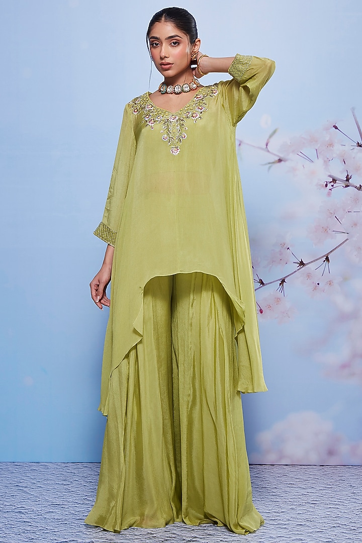 Mint Chiffon & Cotton Lycra Party Wear Sharara Set by Ajiesh Oberoi at Pernia's Pop Up Shop