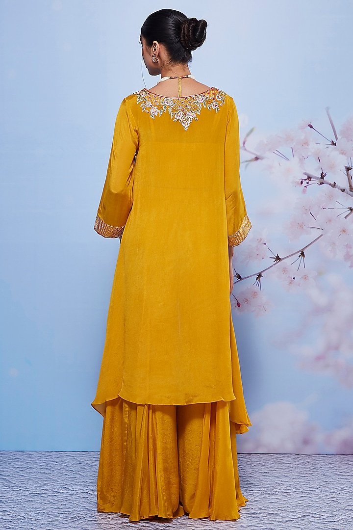 Mustard Chiffon & Cotton Lycra Party Wear Sharara Set by Ajiesh Oberoi at Pernia's Pop Up Shop