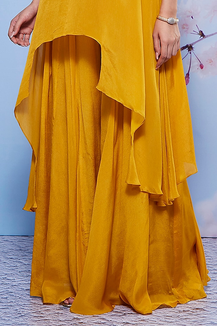 Mustard Chiffon & Cotton Lycra Party Wear Sharara Set by Ajiesh Oberoi at Pernia's Pop Up Shop