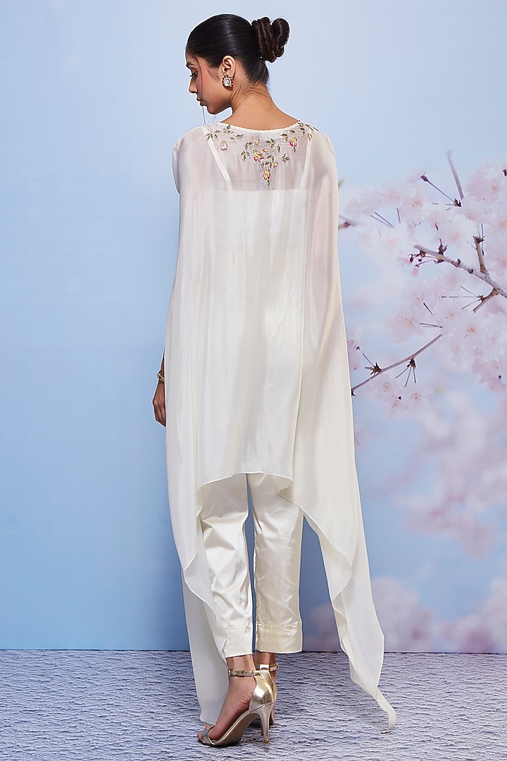 Ivory Chiffon & Cotton Embroidered Cape Set by Ajiesh Oberoi at Pernia's Pop Up Shop