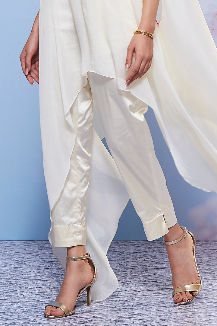 Ivory Chiffon & Cotton Embroidered Cape Set by Ajiesh Oberoi at Pernia's Pop Up Shop