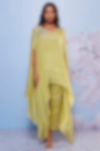 Mint Chiffon & Cotton Embroidered Cape Set by Ajiesh Oberoi at Pernia's Pop Up Shop