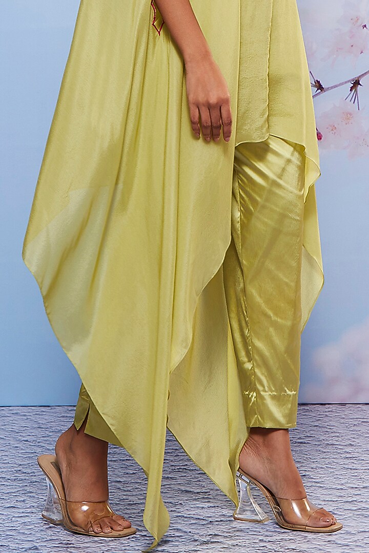Mint Chiffon & Cotton Embroidered Cape Set by Ajiesh Oberoi at Pernia's Pop Up Shop