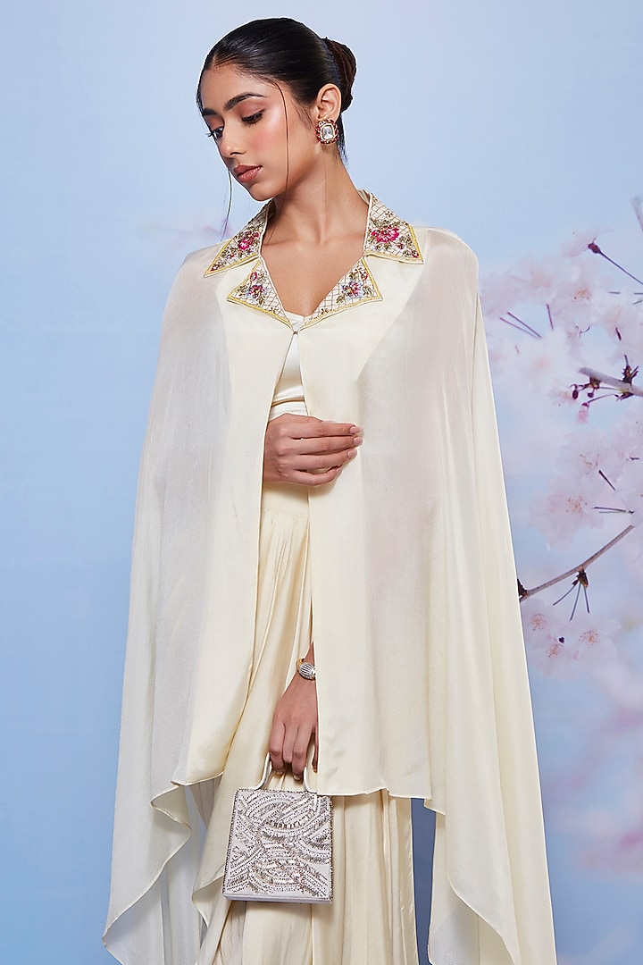 Ivory Chiffon & Modal Skirt Set by Ajiesh Oberoi at Pernia's Pop Up Shop
