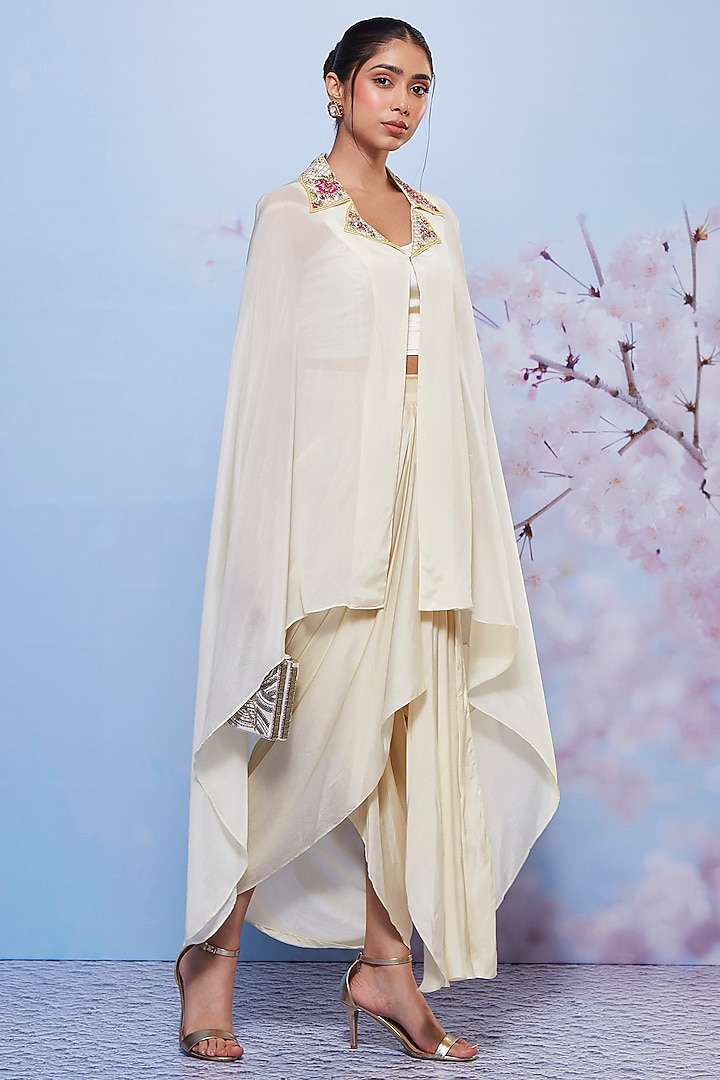 Ivory Chiffon & Modal Skirt Set by Ajiesh Oberoi at Pernia's Pop Up Shop