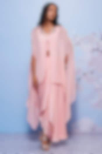 Baby Pink Chiffon & Modal Skirt Set by Ajiesh Oberoi at Pernia's Pop Up Shop