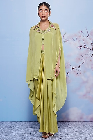 Mint Chiffon & Modal Skirt Set by Ajiesh Oberoi