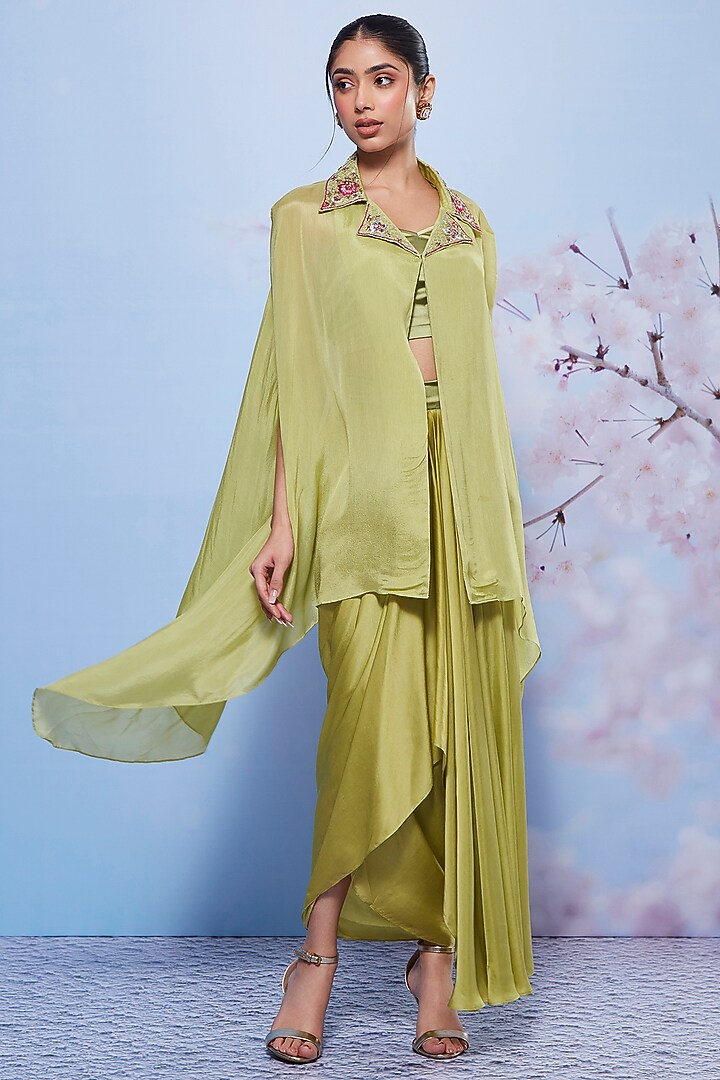 Mint Chiffon & Modal Skirt Set by Ajiesh Oberoi at Pernia's Pop Up Shop
