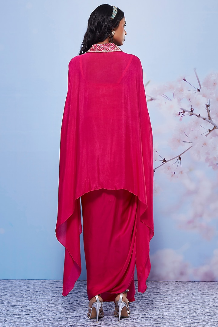 Rani Pink Chiffon & Modal Skirt Set by Ajiesh Oberoi at Pernia's Pop Up Shop