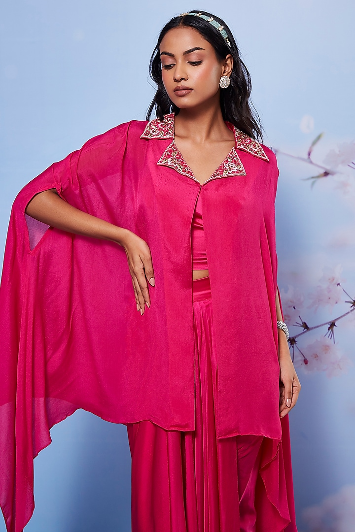 Rani Pink Chiffon & Modal Skirt Set by Ajiesh Oberoi at Pernia's Pop Up Shop