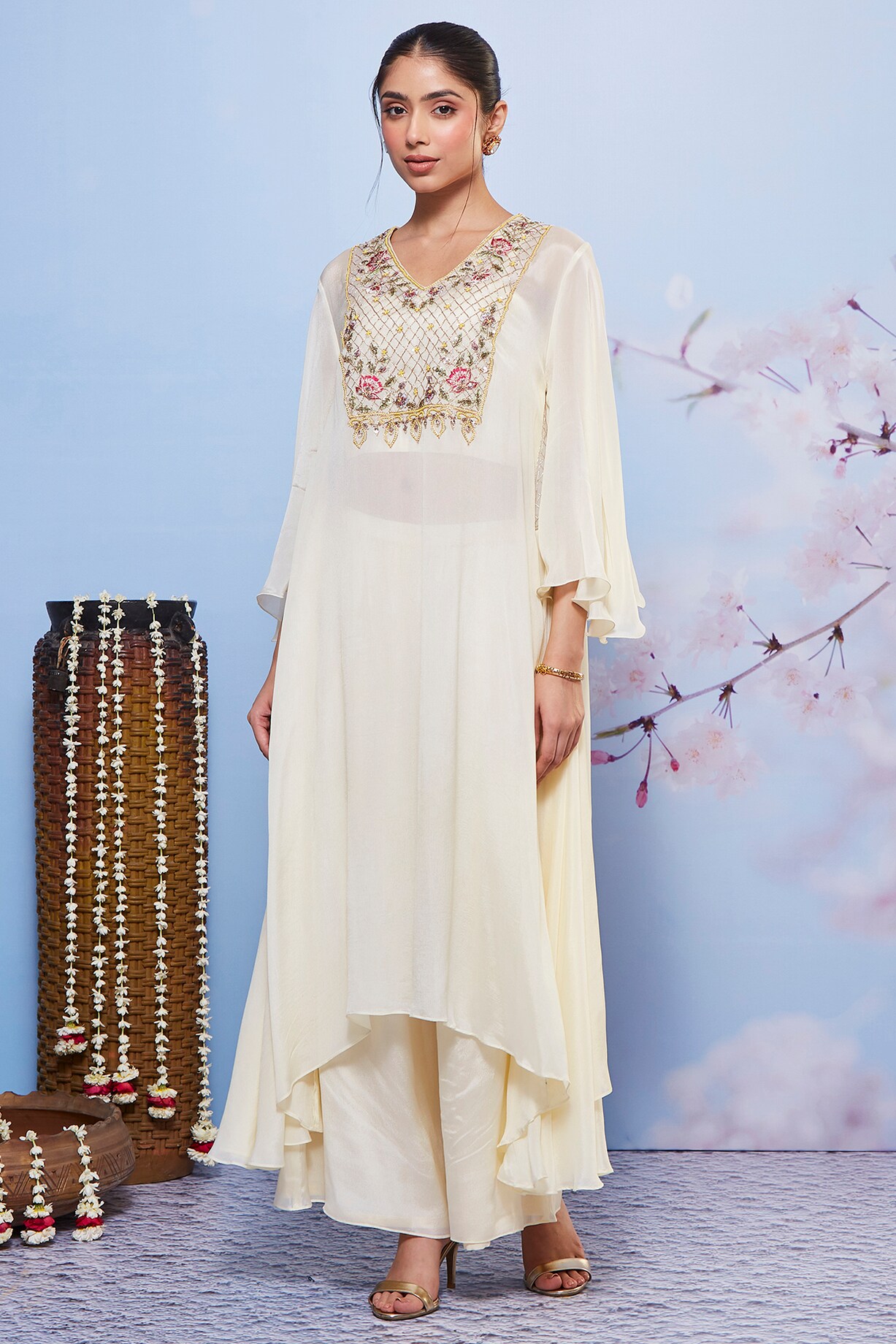 A jacket with an overlap wrap chiffon kurta- (8830)