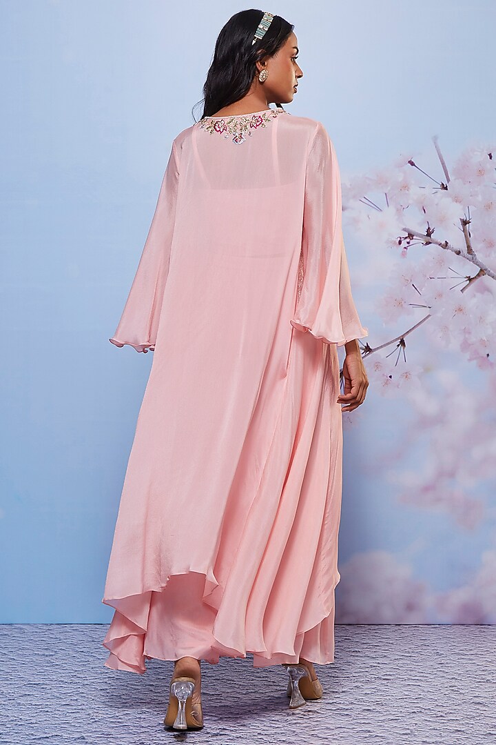 Baby Pink Chiffon & Cotton Lycra Embroidered Kurta Set by Ajiesh Oberoi at Pernia's Pop Up Shop