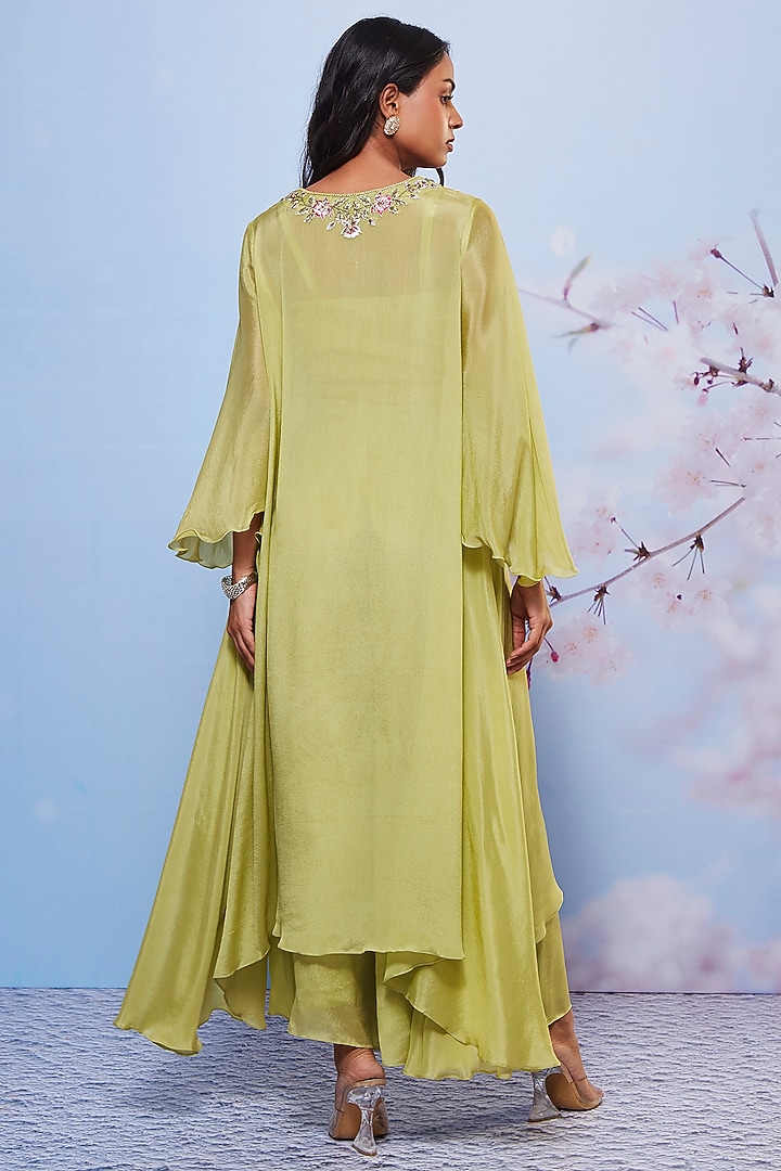 Mint Chiffon & Cotton Lycra Embroidered Kurta Set by Ajiesh Oberoi at Pernia's Pop Up Shop