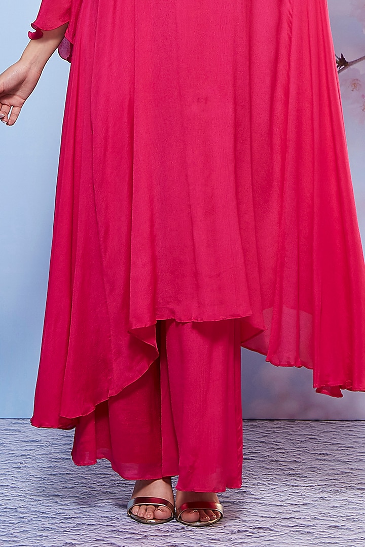 Rani Pink Chiffon & Cotton Lycra Embroidered Kurta Set by Ajiesh Oberoi at Pernia's Pop Up Shop