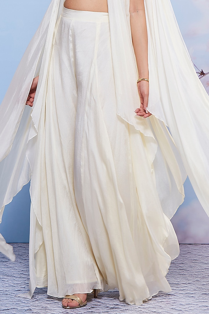 Ivory Chiffon & Satin Lycra Jacket Set by Ajiesh Oberoi at Pernia's Pop Up Shop