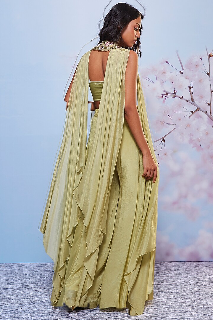 Mint Chiffon & Satin Lycra Jacket Set by Ajiesh Oberoi at Pernia's Pop Up Shop