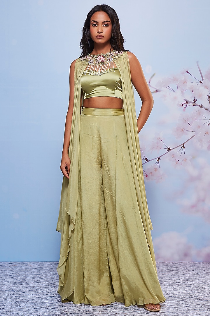 Mint Chiffon & Satin Lycra Jacket Set by Ajiesh Oberoi at Pernia's Pop Up Shop
