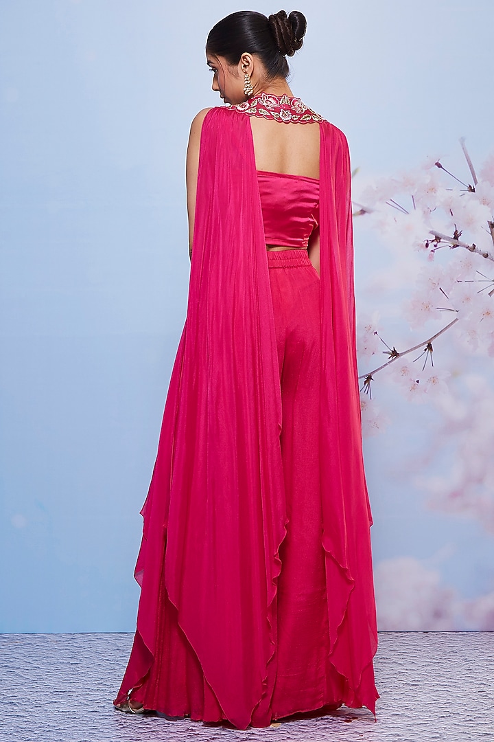 Rani Pink Chiffon & Satin Lycra Jacket Set by Ajiesh Oberoi at Pernia's Pop Up Shop