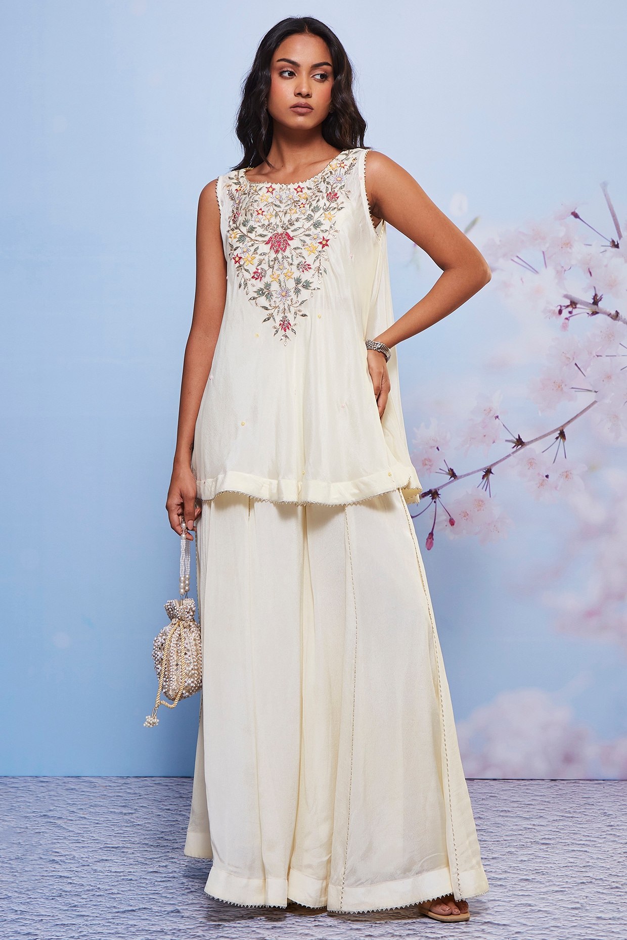Off White Multicolor Embroidered Gharara Suit – Lashkaraa
