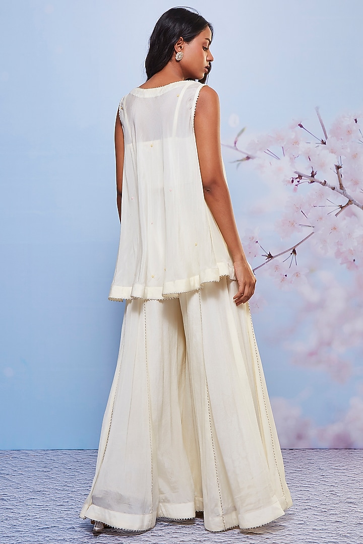 Ivory Chiffon & Cotton Lycra Party Wear Sharara Set by Ajiesh Oberoi at Pernia's Pop Up Shop