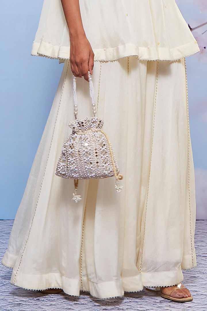 Ivory Chiffon & Cotton Lycra Party Wear Sharara Set by Ajiesh Oberoi at Pernia's Pop Up Shop
