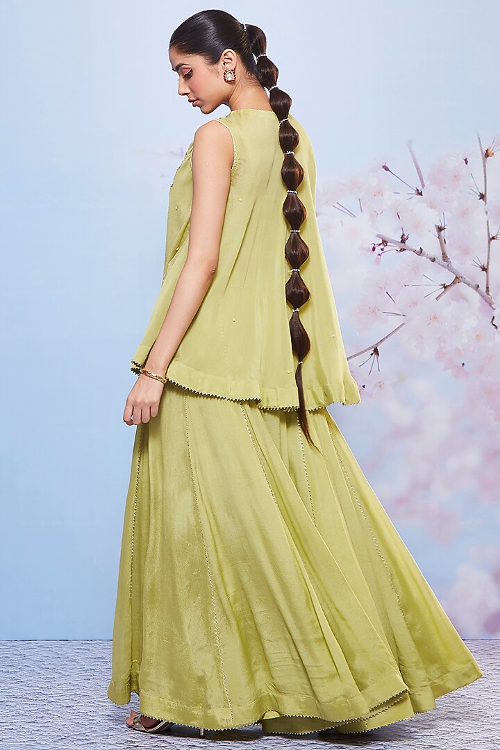 Mint Chiffon & Cotton Lycra Party Wear Sharara Set by Ajiesh Oberoi at Pernia's Pop Up Shop