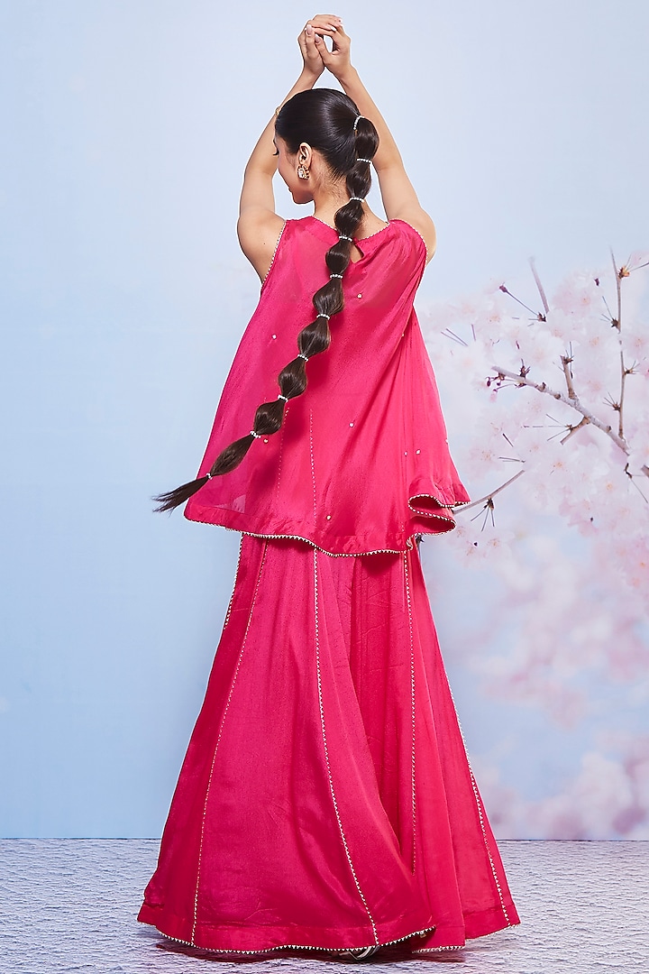 Rani Pink Chiffon & Cotton Lycra Party Wear Sharara Set by Ajiesh Oberoi at Pernia's Pop Up Shop