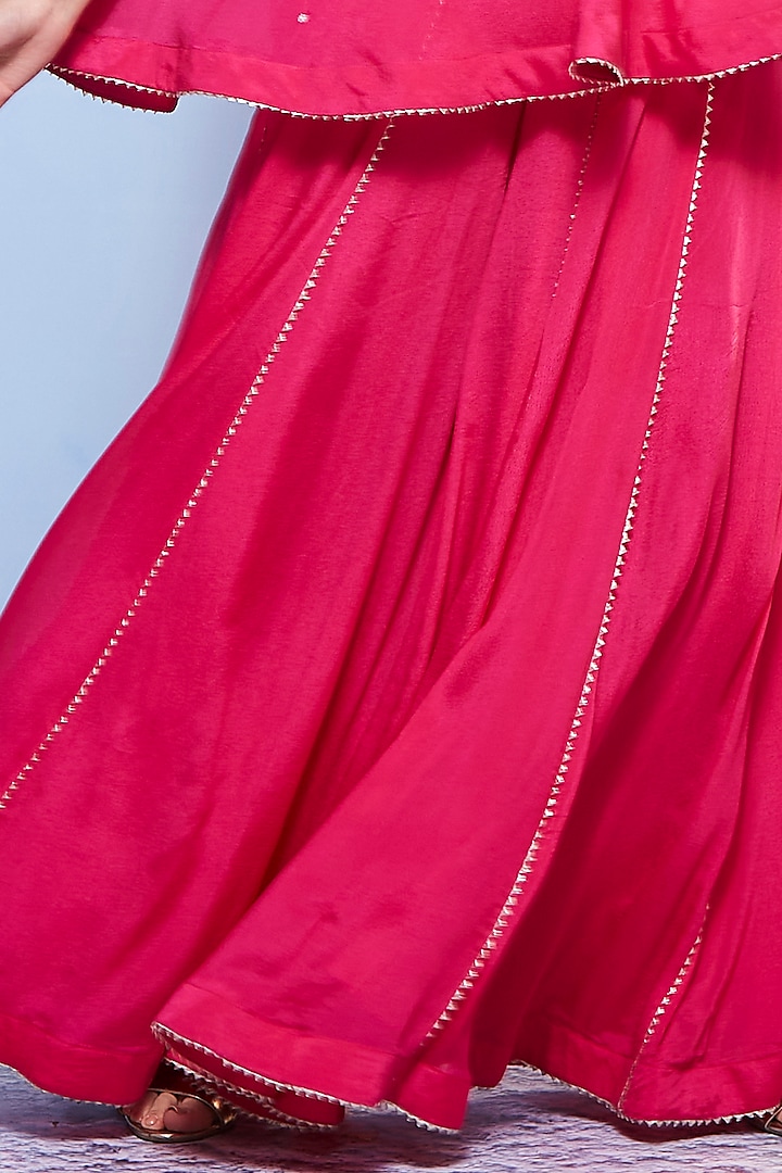 Rani Pink Chiffon & Cotton Lycra Party Wear Sharara Set by Ajiesh Oberoi at Pernia's Pop Up Shop