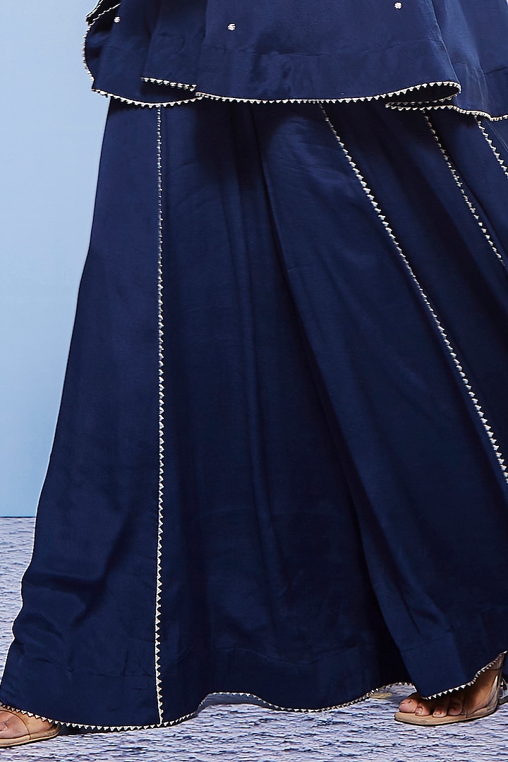 Navy Blue Chiffon & Cotton Lycra Party Wear Sharara Set by Ajiesh Oberoi at Pernia's Pop Up Shop