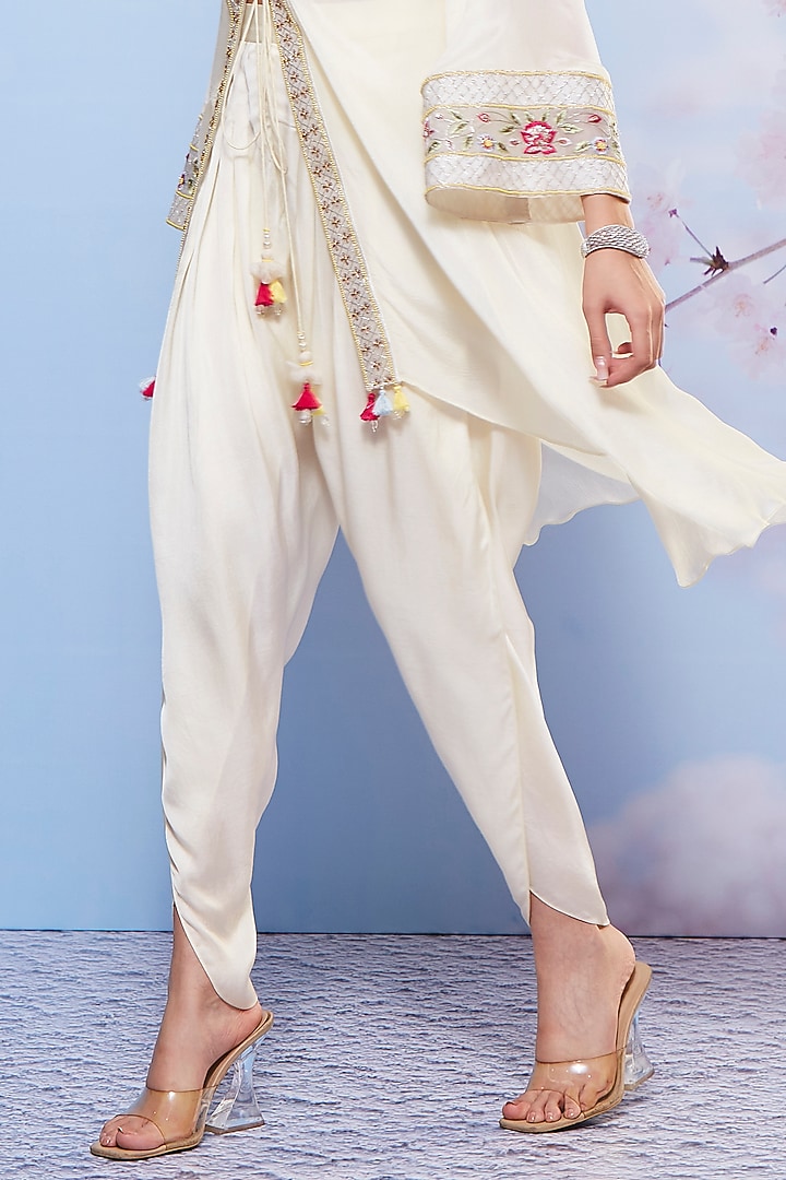 Ivory Chiffon Embroidered Jacket Set by Ajiesh Oberoi at Pernia's Pop Up Shop