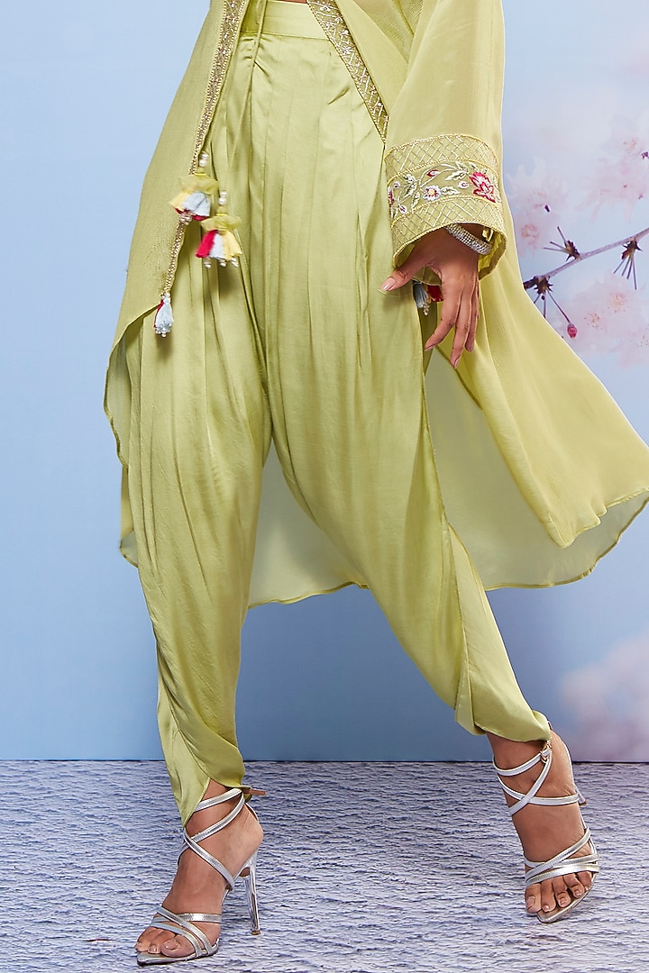 Mint Chiffon & Modal Embroidered Jacket Set by Ajiesh Oberoi at Pernia's Pop Up Shop