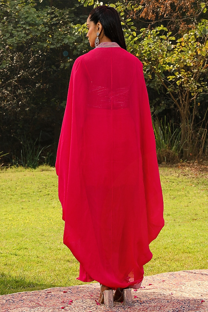 Rani Pink Chiffon Pick-Up Skirt Set by Ajiesh Oberoi at Pernia's Pop Up Shop