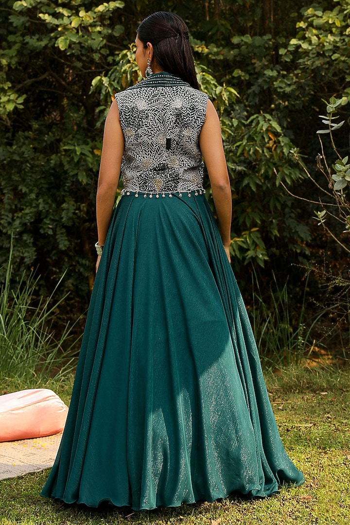 Green Organza & Wire Lurex Skirt Set by Ajiesh Oberoi at Pernia's Pop Up Shop
