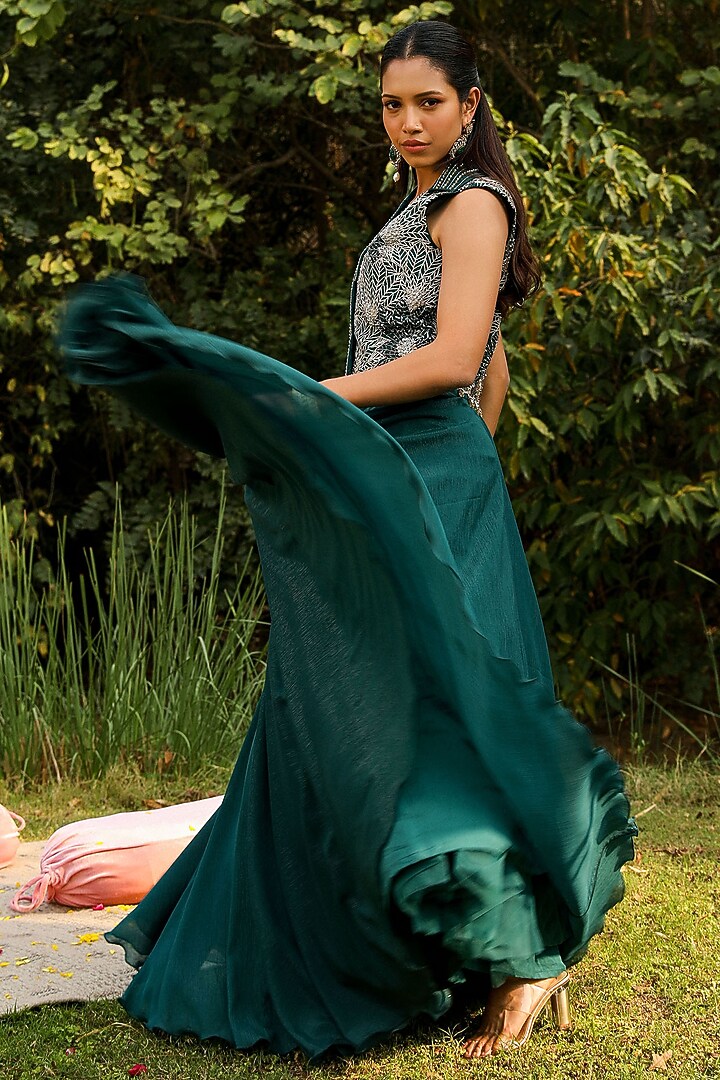 Green Organza & Wire Lurex Skirt Set by Ajiesh Oberoi at Pernia's Pop Up Shop